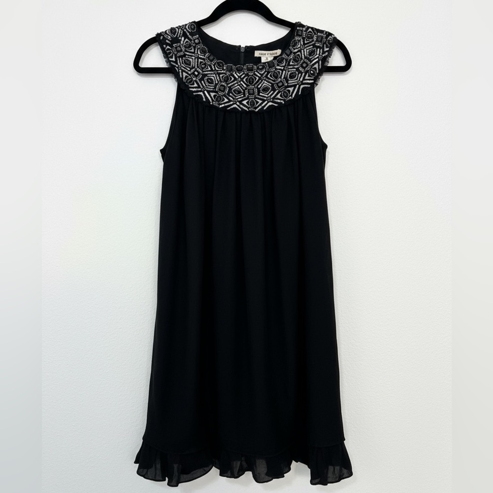 Alice + Olivia Black Beaded Yoke Sleeveless Dress